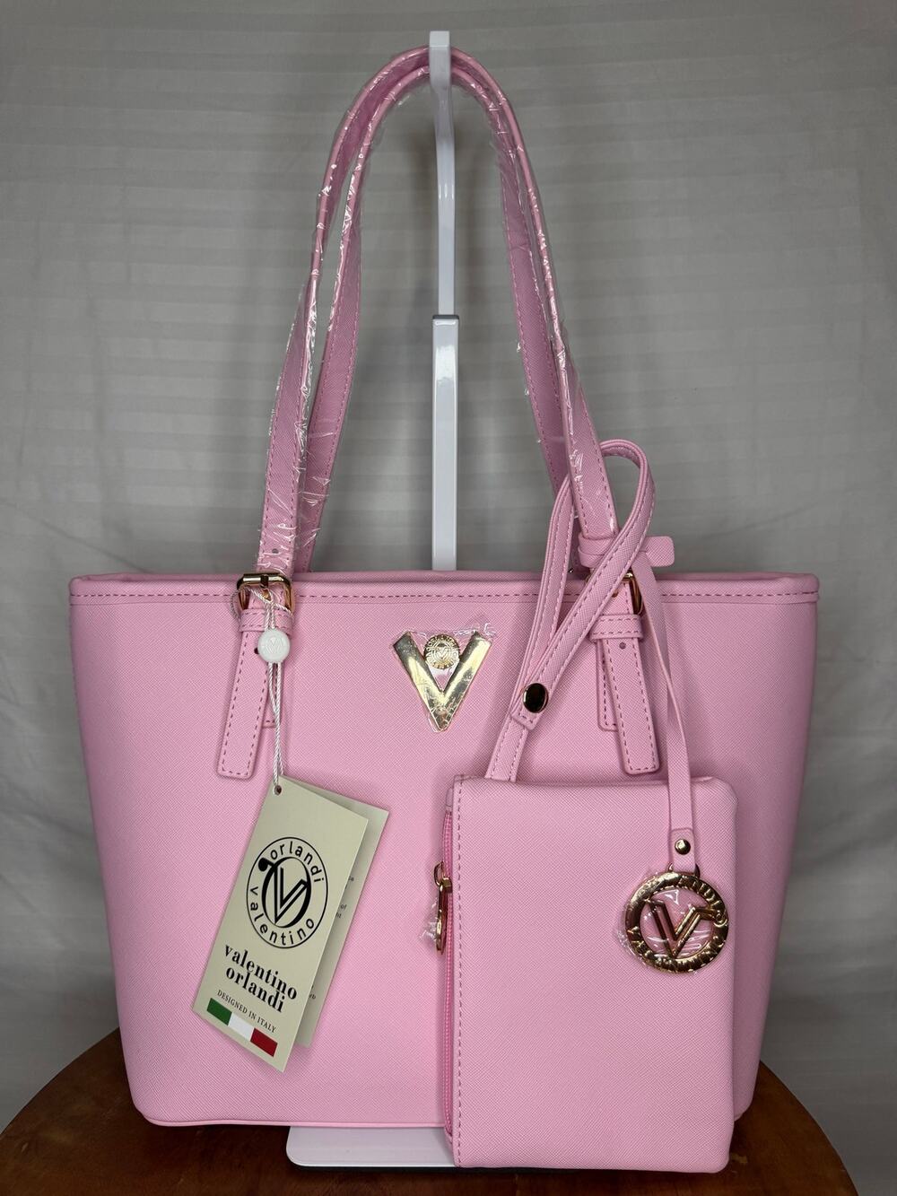 Valentino Orlandi Natalia Tote Bag Baby Pink NWT Vegan Leather w/ Matching Pouch